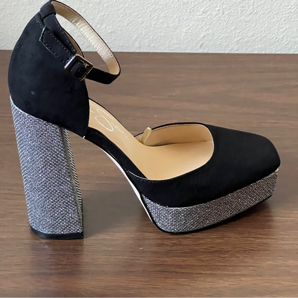 Jessica Simpson Katina Sparkly Velvety Platform Chunky Heels - Size 6 - Picture 6 of 11